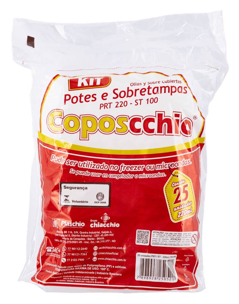 KIT POTE  TRANSPARENTE PP - 220ML SOBRETAMPA